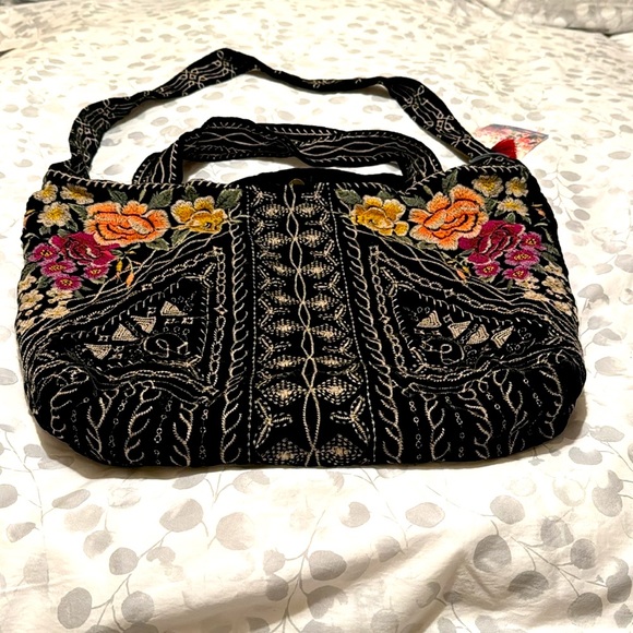 Johnny Was Flores Velvet Tote. Black with multicolored embroidery. NWT - Picture 4 of 12
